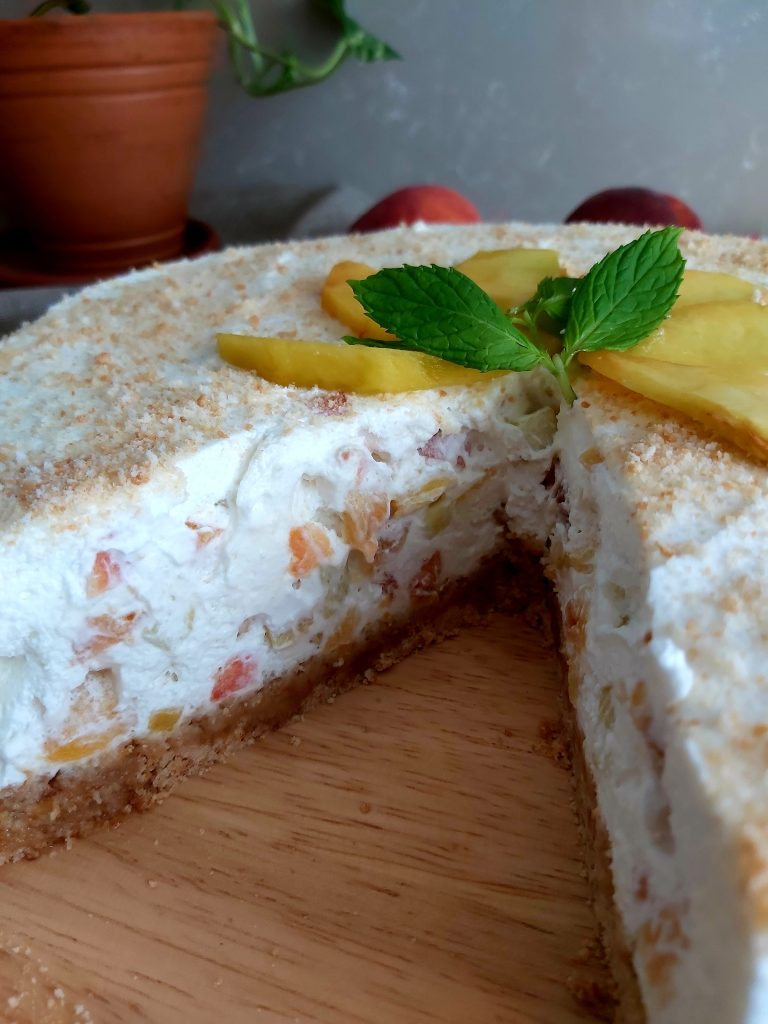 No-Bake Yogurt Cake with Peaches - A Cup Full of Sprinkles