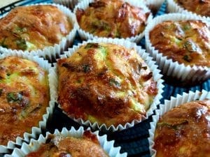 Close up image of savoury zucchini muffins. 