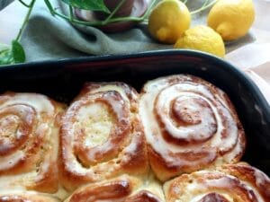Lemon Curd Rolls in a baking dish