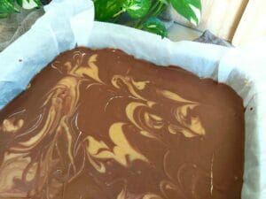 No-Bake Chocolate Peanut Butter Bars in a baking dish.