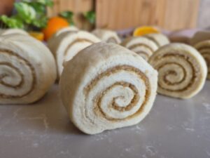 Close-up of walnut,orange & mahleb rolls