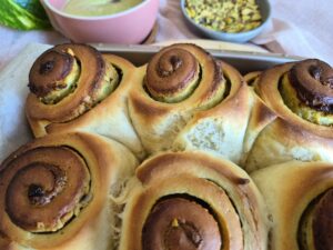 Golden baked pistachio lemon rolls.