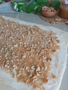 Preparation of Walnut Caramel Cinnamon Rolls.