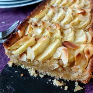 Close-up of baked apple tart.